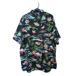SSLR Shirt Men 3XL Black Flamingo Hawaiian Button Up Short Sleeves